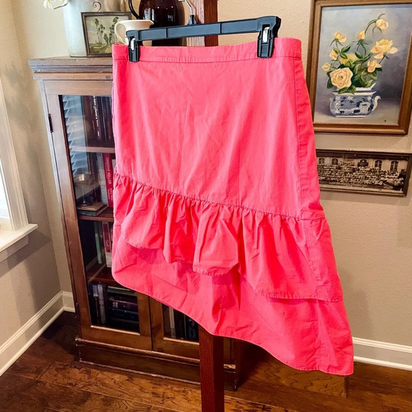 J. Crew Factory plus size knee length tiered ruffled cotton skirt SZ 16 pink - Picture 3 of 10